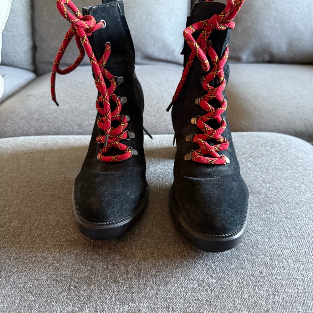 Aquatalia Black and Red Lace Up Boots